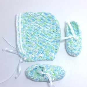 Hand-knitted Baby Booties and Hat Set